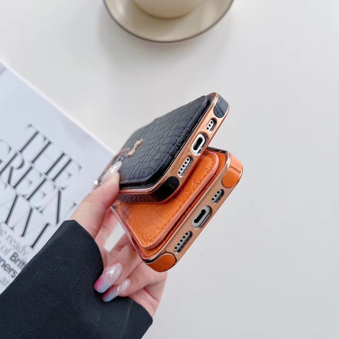 Luxury Croc-Embossed iPhone Case with Card Holder