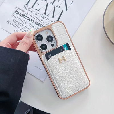 Luxury Croc-Embossed iPhone Case with Card Holder