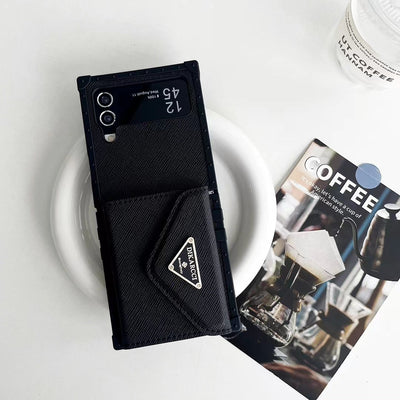 Luxury PR Designer-Inspired Z Flip Phone Case with Card Holder