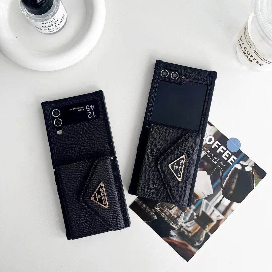 Luxury PR Designer-Inspired Z Flip Phone Case with Card Holder