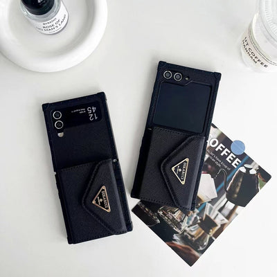 Luxury PR Designer-Inspired Z Flip Phone Case with Card Holder