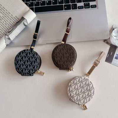 Luxury MK Monogram Round Coin Pouch with Adjustable Strap