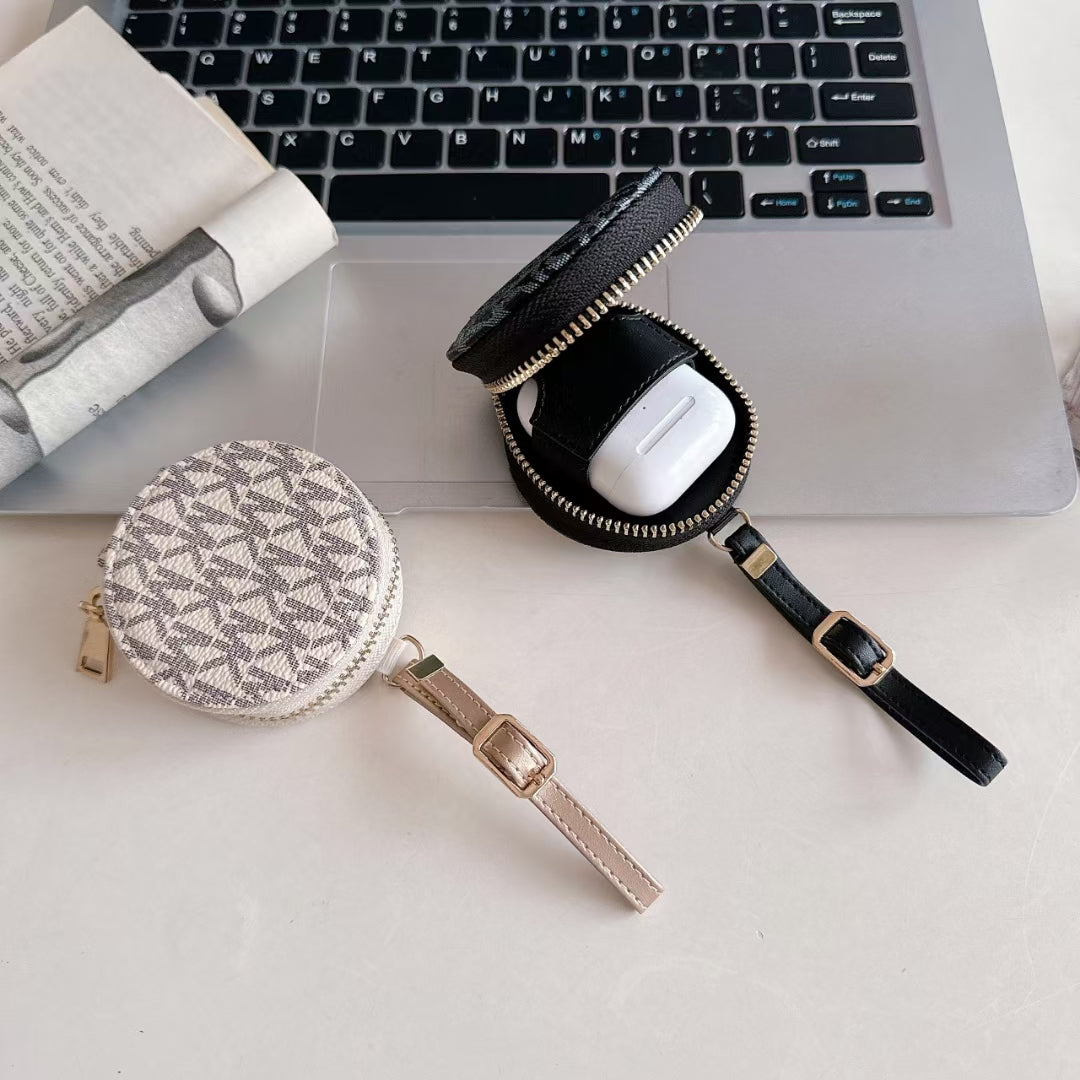 Luxury MK Monogram Round Coin Pouch with Adjustable Strap
