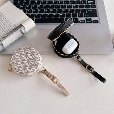Luxury MK Monogram Round Coin Pouch with Adjustable Strap