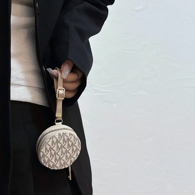 Luxury MK Monogram Round Coin Pouch with Adjustable Strap