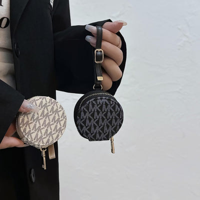Luxury MK Monogram Round Coin Pouch with Adjustable Strap