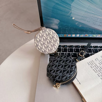 Luxury MK Monogram Round Coin Pouch with Adjustable Strap