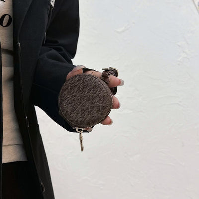 Luxury MK Monogram Round Coin Pouch with Adjustable Strap