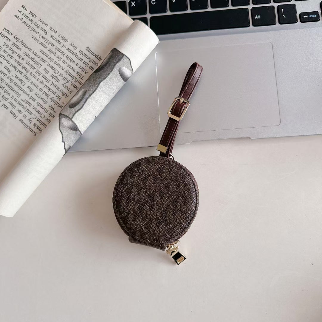 Luxury MK Monogram Round Coin Pouch with Adjustable Strap
