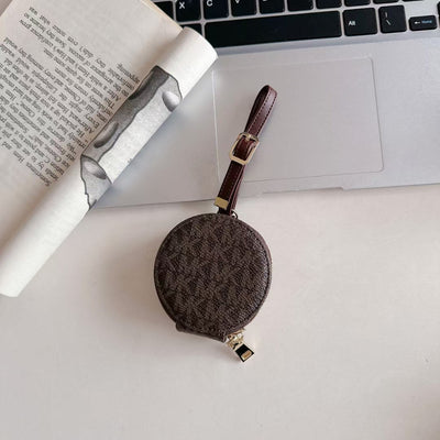 Luxury MK Monogram Round Coin Pouch with Adjustable Strap