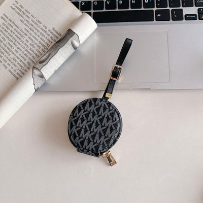 Luxury MK Monogram Round Coin Pouch with Adjustable Strap