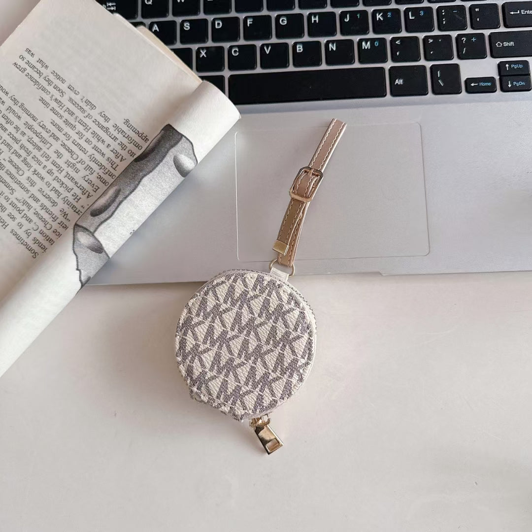 Luxury MK Monogram Round Coin Pouch with Adjustable Strap