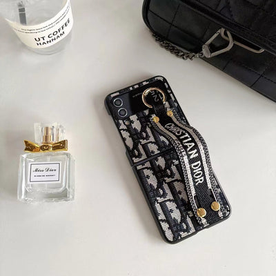 Luxury Houndstooth Z Flip Case with Strap - Stylish CD-Inspired Design