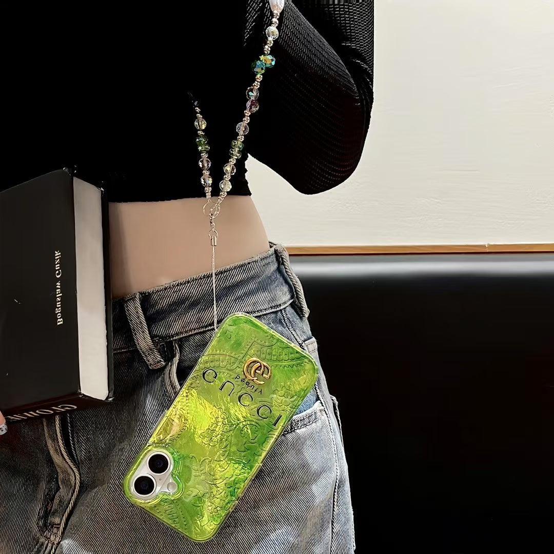Inspired Iridescent Green iPhone Case with Luxury Charm Strap