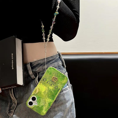 Inspired Iridescent Green iPhone Case with Luxury Charm Strap