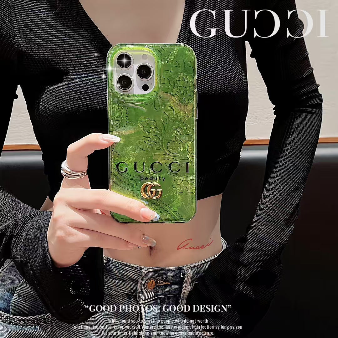 Inspired Iridescent Green iPhone Case with Luxury Charm Strap