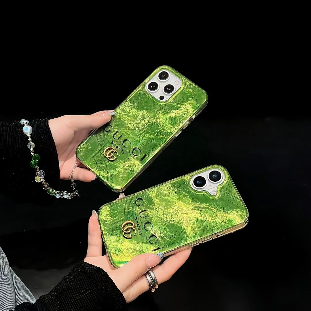 Inspired Iridescent Green iPhone Case with Luxury Charm Strap