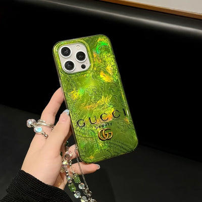 Inspired Iridescent Green iPhone Case with Luxury Charm Strap