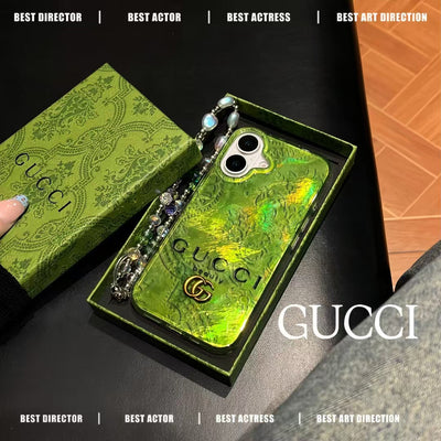 Inspired Iridescent Green iPhone Case with Luxury Charm Strap