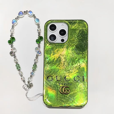 Inspired Iridescent Green iPhone Case with Luxury Charm Strap