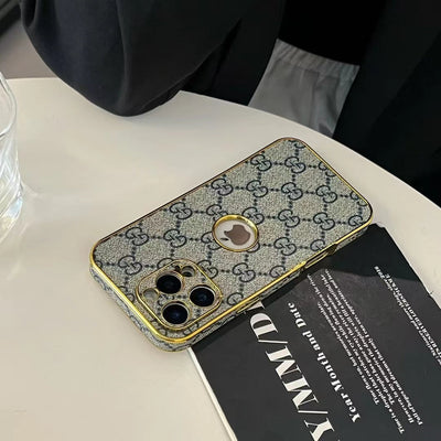 GG-Inspired Luxury Monogram iPhone Case with Gold Trim
