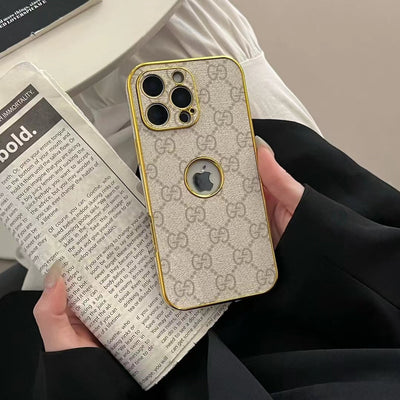 GG-Inspired Luxury Monogram iPhone Case with Gold Trim