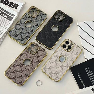 GG-Inspired Luxury Monogram iPhone Case with Gold Trim
