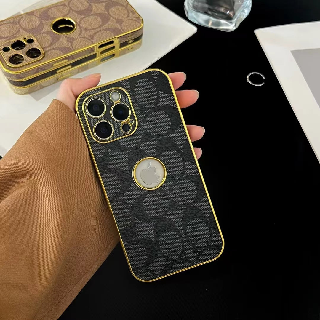 CO-Inspired Luxury Monogram iPhone Case with Gold Trim
