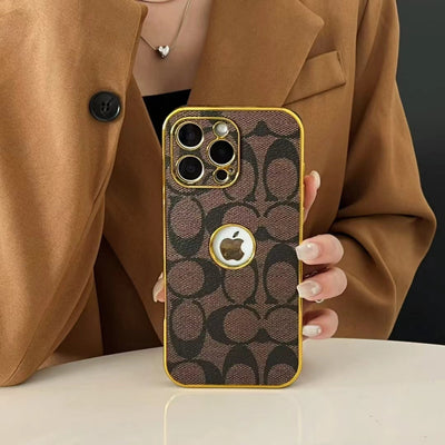 CO-Inspired Luxury Monogram iPhone Case with Gold Trim