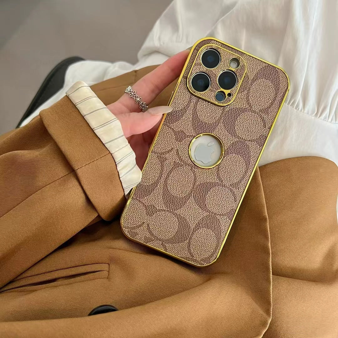 CO-Inspired Luxury Monogram iPhone Case with Gold Trim