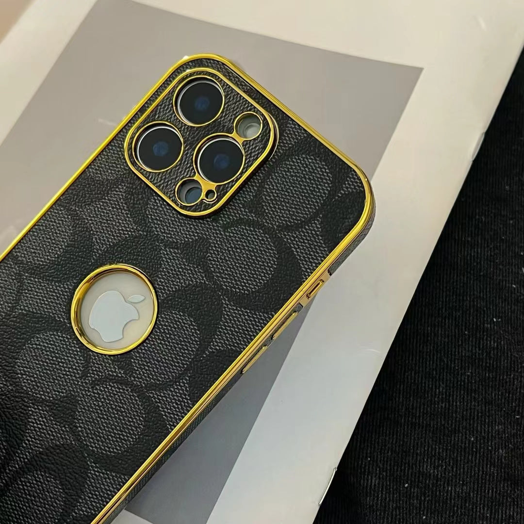 CO-Inspired Luxury Monogram iPhone Case with Gold Trim