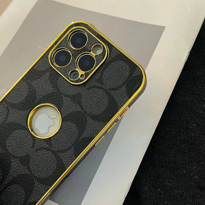 CO-Inspired Luxury Monogram iPhone Case with Gold Trim