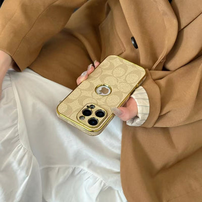 CO-Inspired Luxury Monogram iPhone Case with Gold Trim