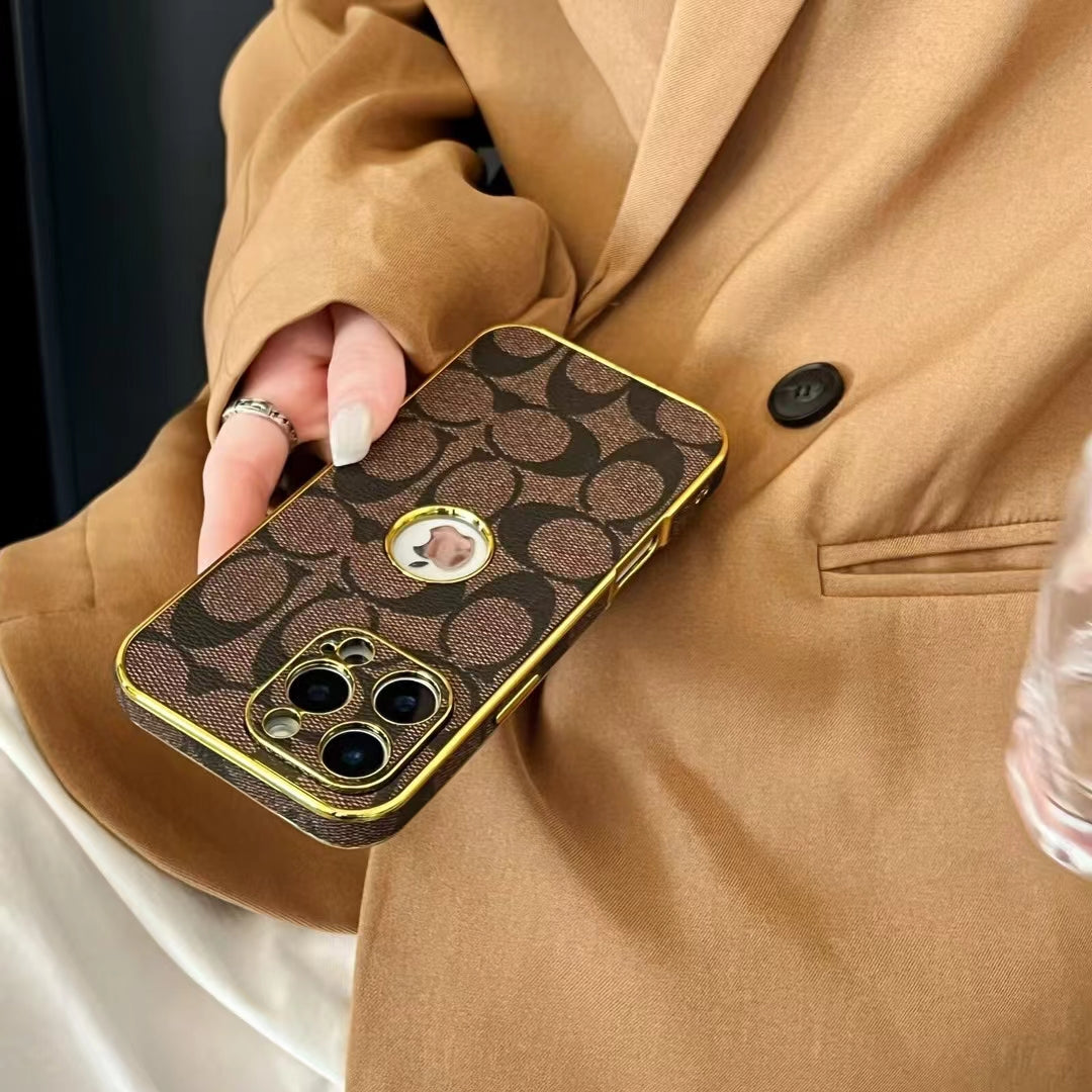 CO-Inspired Luxury Monogram iPhone Case with Gold Trim