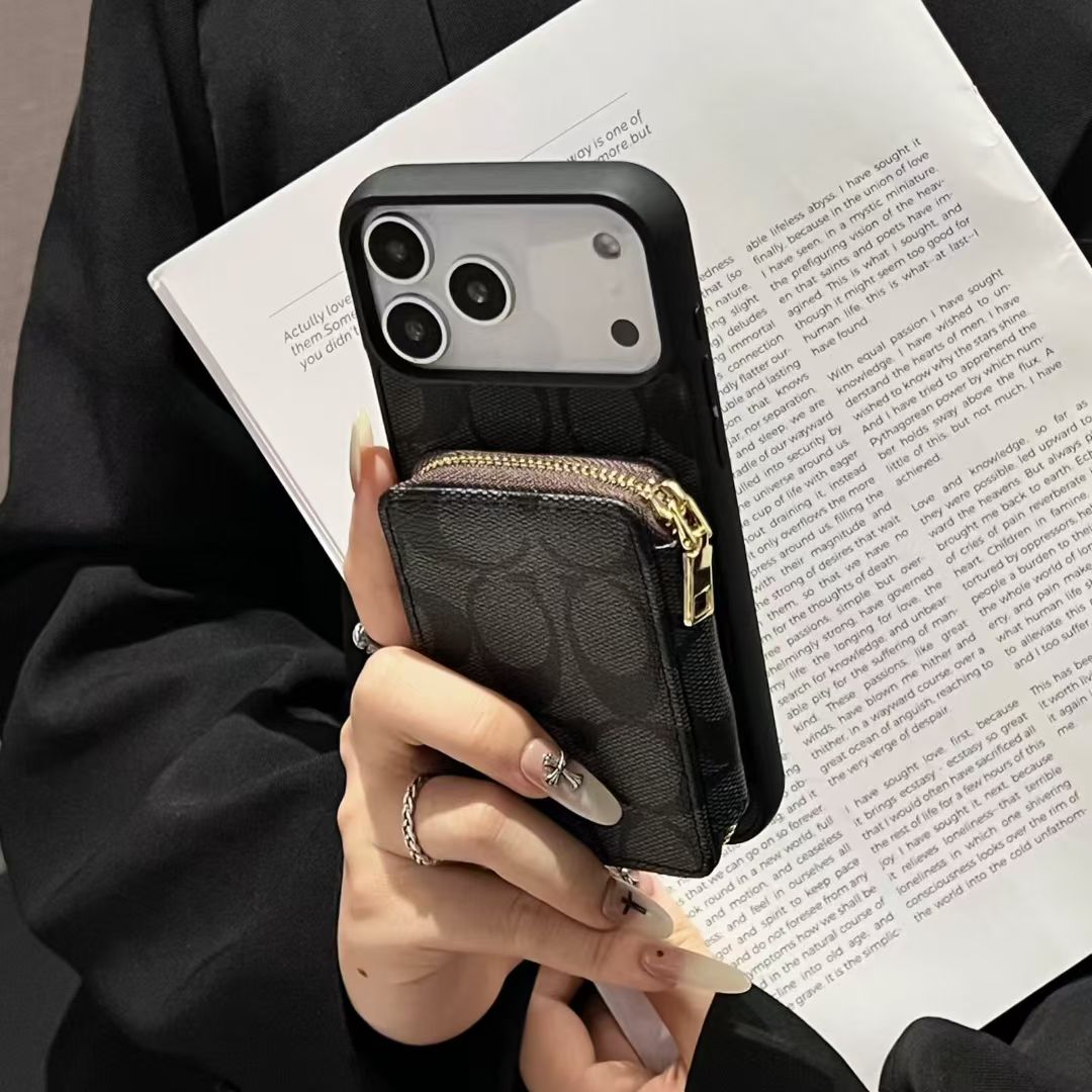 Luxury CO Monogram Wallet Phone Case with Zipper Pocket