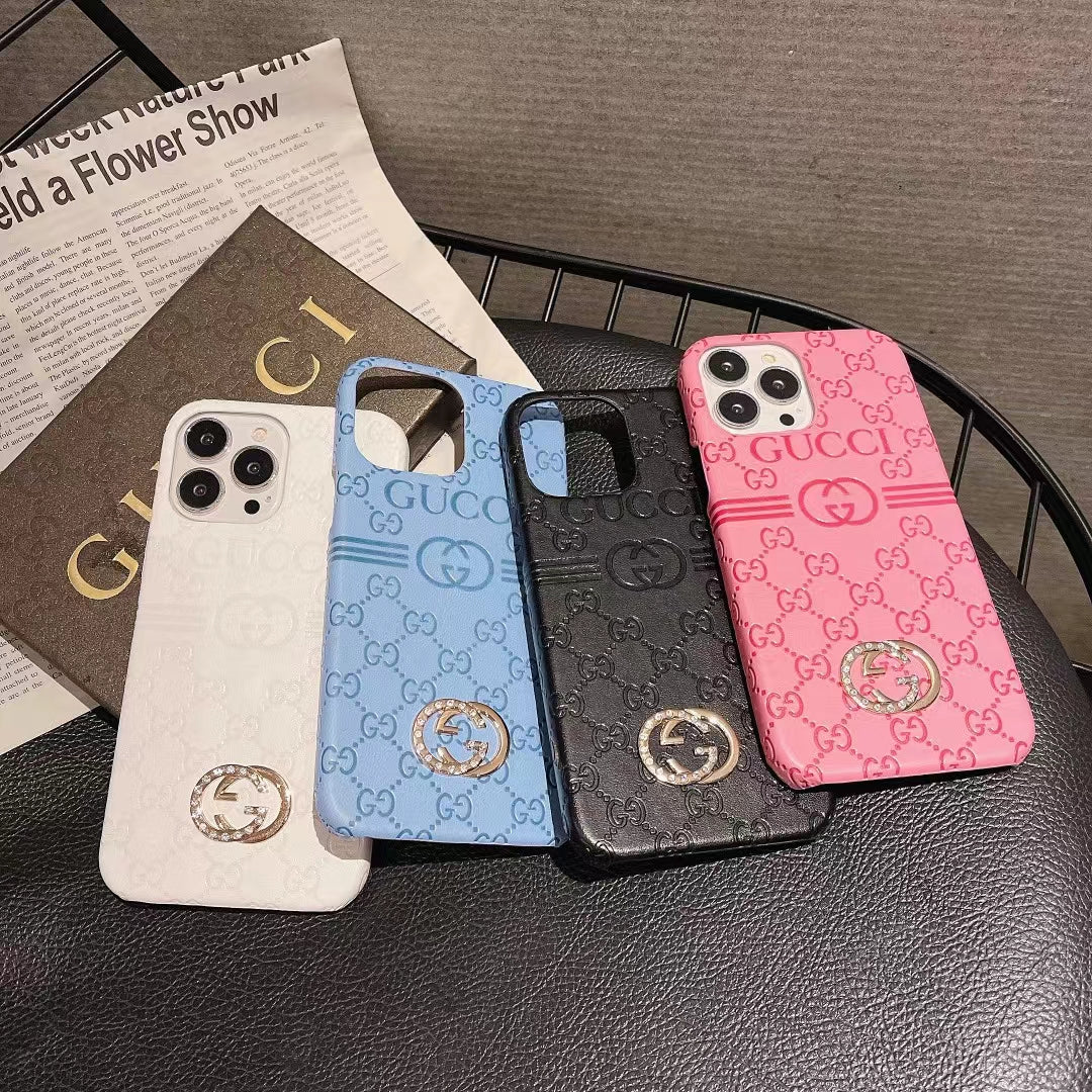 Luxurious GG iPhone Case with Embossed Detailing - Front View