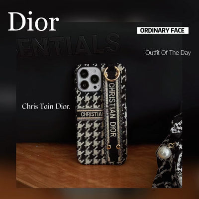Elegant Dior fabric phone cover with convenient hand strap