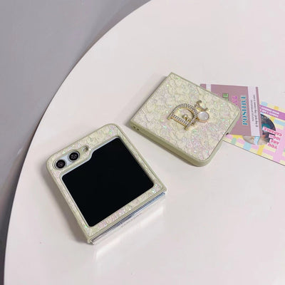 Close-up of Dior logo on Z Fold phone case