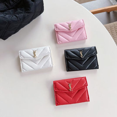 Classic YL Wallet Card Holder - Luxury Edition: Sleek black leather wallet with gold accents