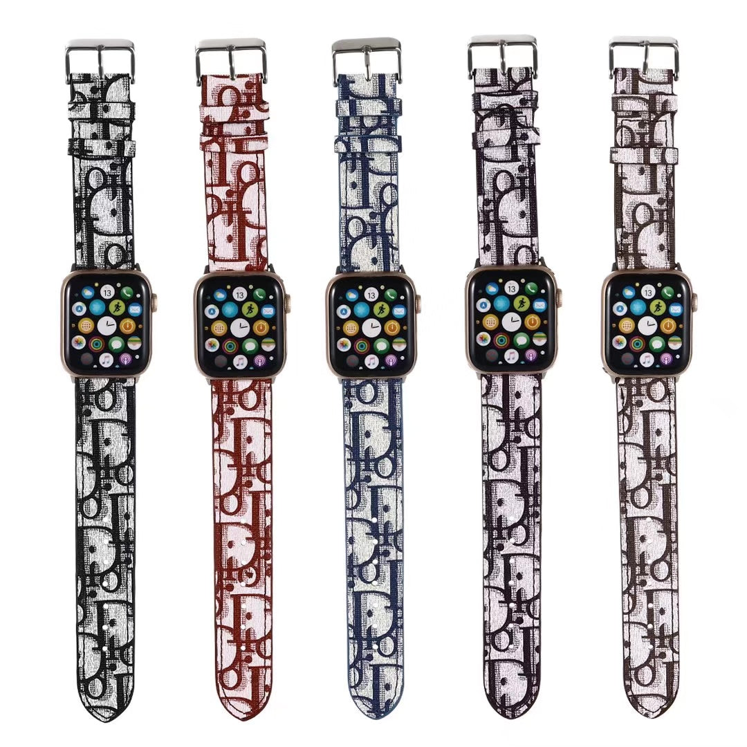Luxury Classic Dior Apple Watch Band in black leather