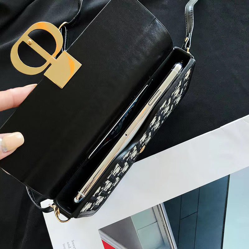 Luxury Christian Dior Phone Pouch Bag with Strap in Black Leather