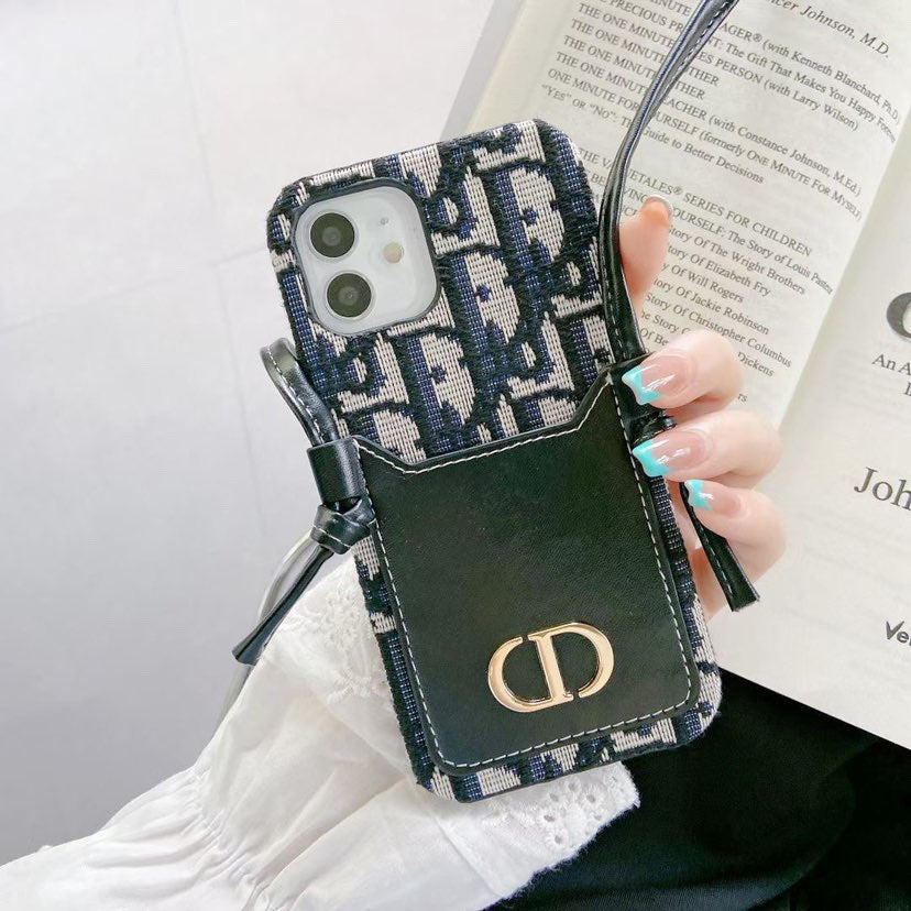 CD Luxury iPhone Case With Card Pocket & Lanyard