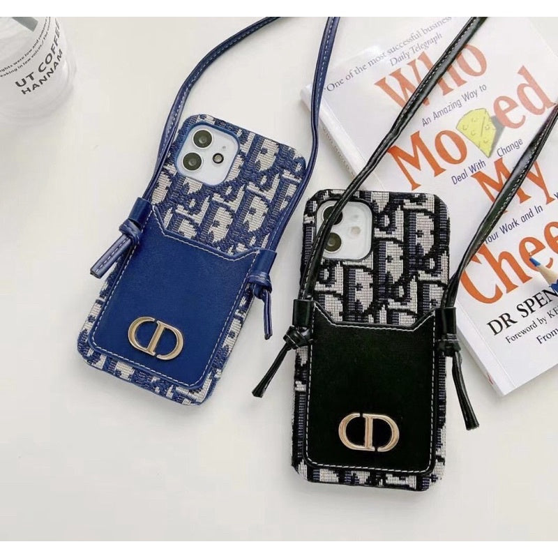 CD Luxury iPhone Case With Card Pocket & Lanyard